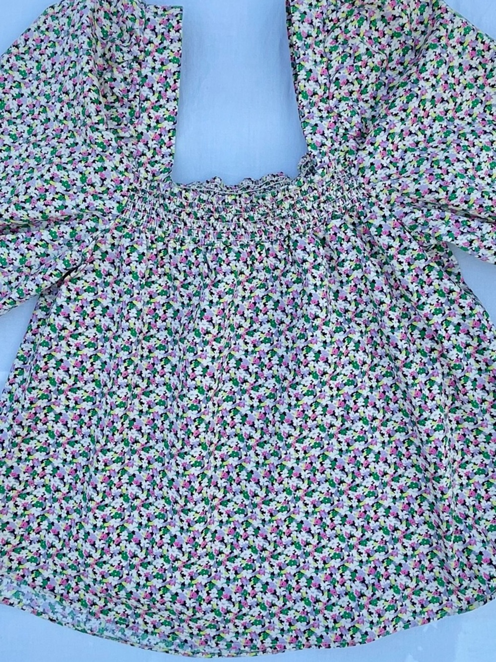 H&M Lavender Multi Smocked Square-Neck Floral Top - Picture 6 of 7